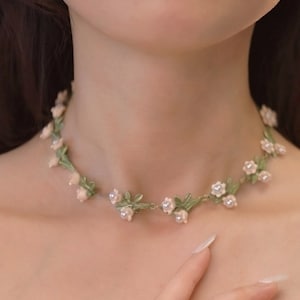 Lily of the Valley Necklace, Cottagecore Lily Necklace, Coquette Flower Choker, Vintage Flower Necklace, Lily Fairy Necklace, Handmade Gift