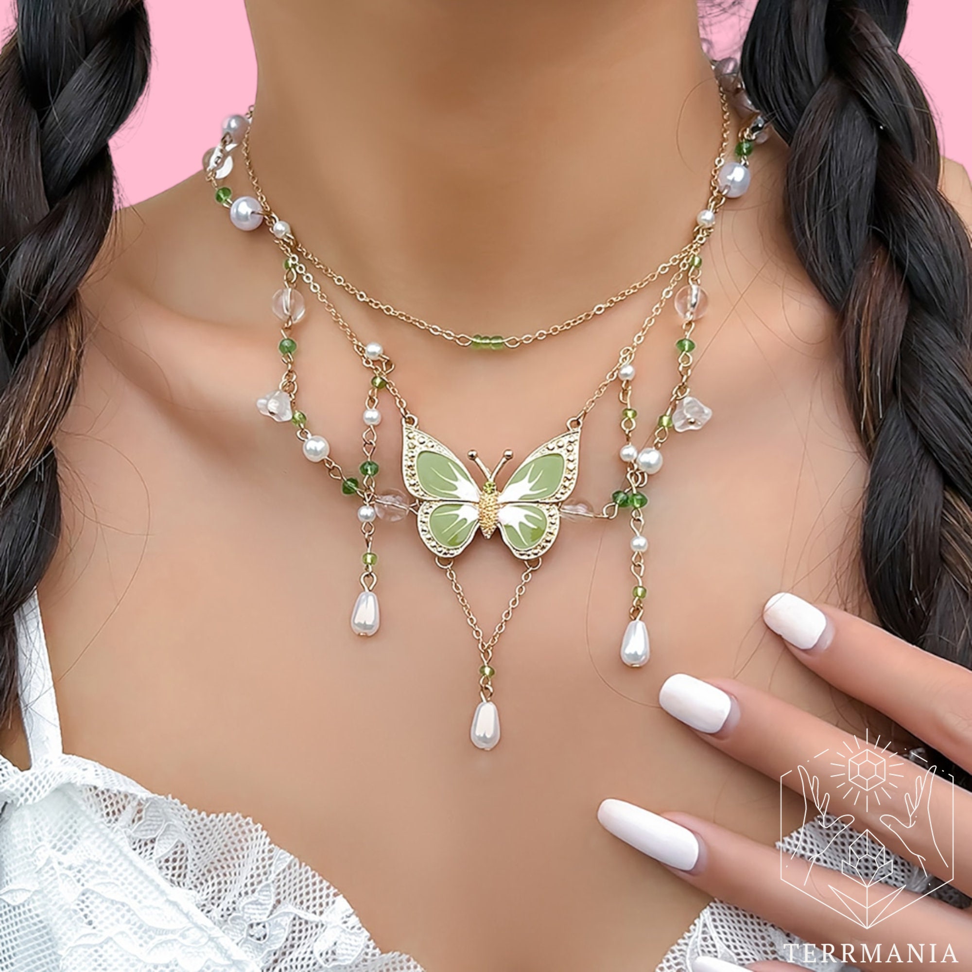Green Forest Fairy Necklace, Crystal Y2k Indie Jewelry Pixie Fairycore  Quartz Witch Necklace,fairy Grunge Cottagecore Jewelry Accessories 