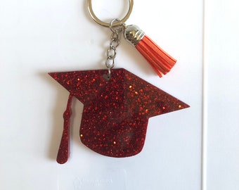 Casquette de graduation, paillettes rouges