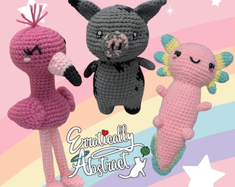 Handmade Crochet Animal Plush: Pig, Flamingo, or Axolotl