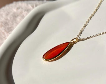 Orange Ruby Gold Necklace,Tear Drop Necklace, Droplet Necklace, Water Drop Necklace, Wedding Necklace, Summer Jewellery, Mother's Day gift
