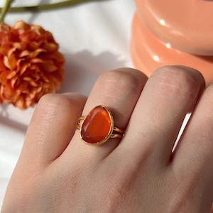 Emerald Cut Carnelian Gemstone Ring: Adjustable  Gold Plated Jewelry, Vintage Gold Ring, July Birthstone,  Mother's Day Gift,