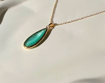 Turquoise Gold Necklace, Tear Drop Necklace, Droplet Necklace, Water Drop Necklace, Gemstone, Wedding Necklace, Summer Jewellery