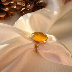 Gold Oval Citrine Ring: Adjustable Crystal Healing Jewelry