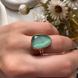 Raw Turquoise Ring: Gold Plated Adjustable Gemstone Statement Ring