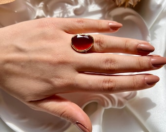 Natural Carnelian Gold Plated Ring - July Birthstone