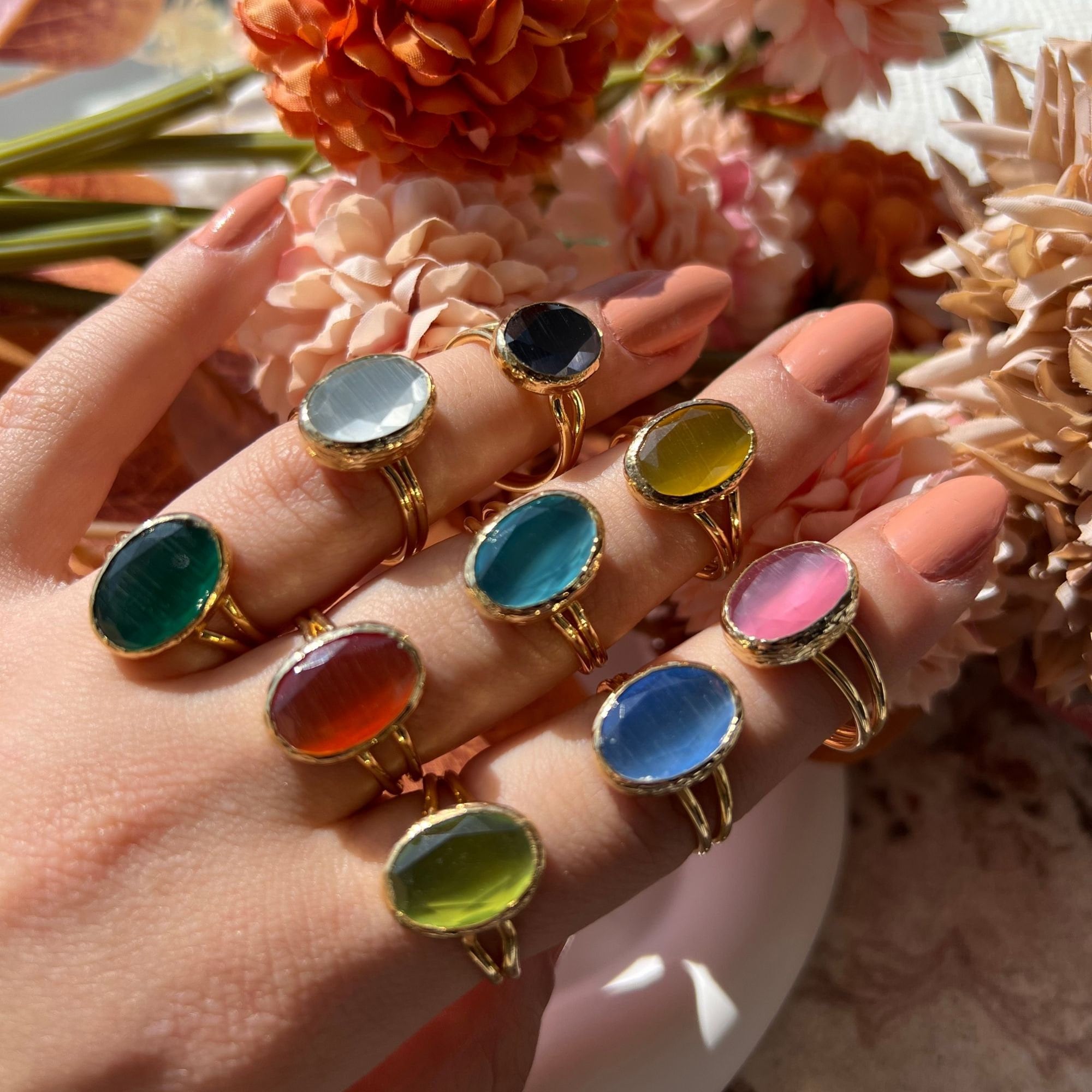 Bague Argent Avec Opale De Feu Et Quartz Vert - Taille 7 - Création Artisanale - Neuf Sans Boîte