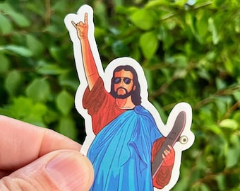 Sticker Jesus Christ Rock n Roll Hands Skateboard Skater Water Bottle Laptop Sticker Scrapbook Bullet Journal Gift Meme