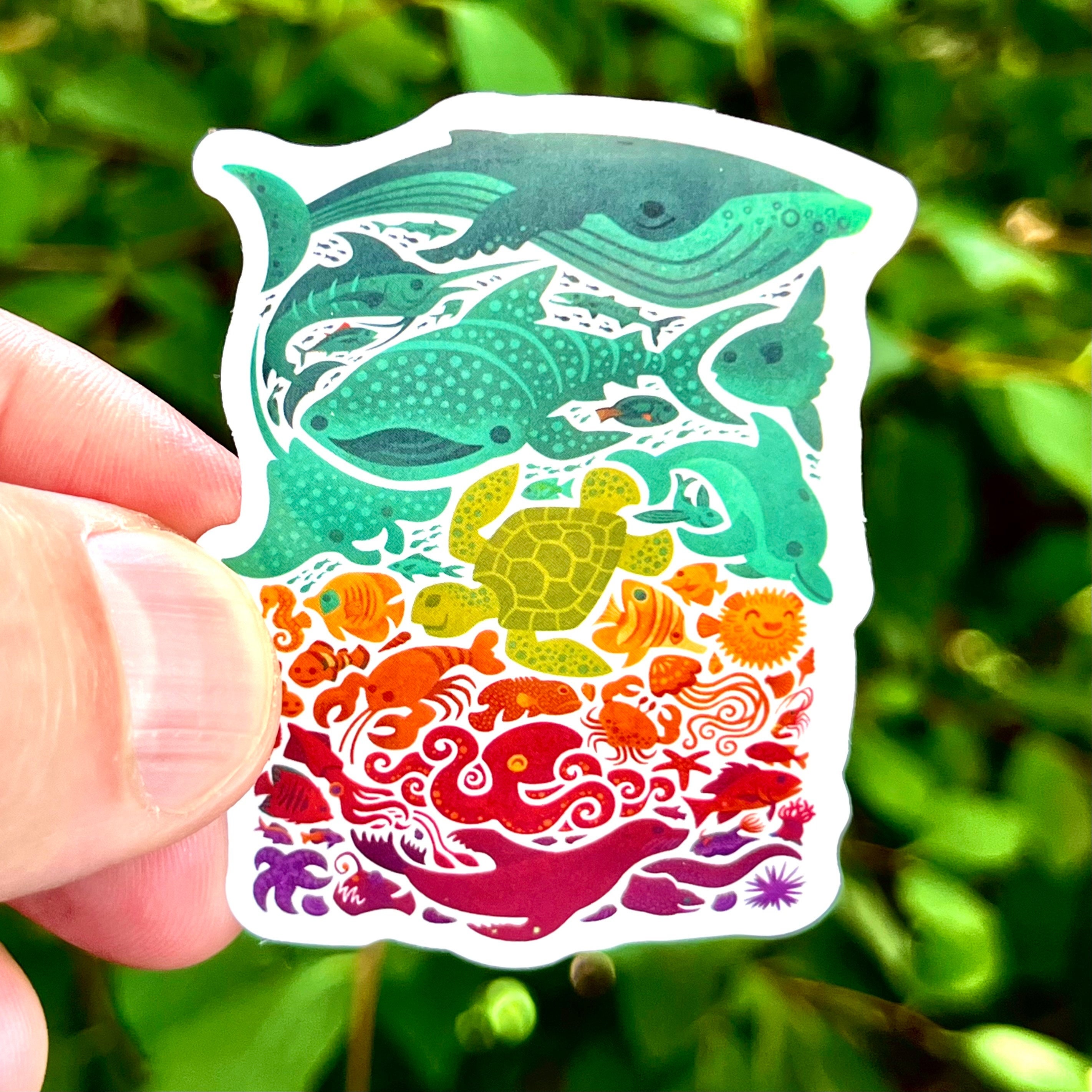 Stickers sea creatures // whales oceans world seas turtle lobster dolphin seahorse fish environmental protection plastic-free octopus sea Earth Set Pack