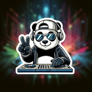 パンダ DJ ステッカー // かわいいクールピースラップトップステッカージャーナルビニールデカール甘い手描きのかわいいパンダ電話でかわいい