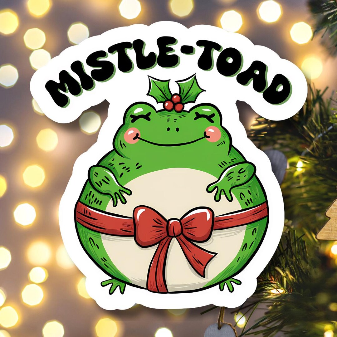 Misteltoad Mistle-toad Sticker – Cute Toad With Mistletoe & Red Bow, Funny ...