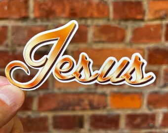 Pegatina de Jesucristo, letras doradas, estilo cursivo, para botella de agua, portátil, agenda, Biblia, iglesia, católico, protestante, cristiano