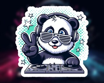 Panda DJ Sticker // Cute Cool Peace Laptop Sticker Journal Vinyl