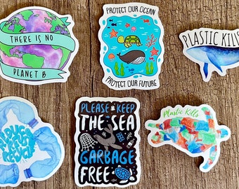 Sticker-Pack Umweltschutz 6 Stück Set Nachhaltigkeit No Planet B Umwelt Klima Öko Erde Krise