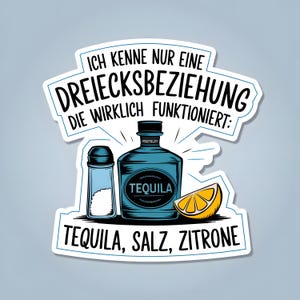 Autocollant d’alcool | Je ne connais qu'un seul triangle amoureux qui fonctionne vraiment | Tequila + sel + citron shot amusant pour les fêtes