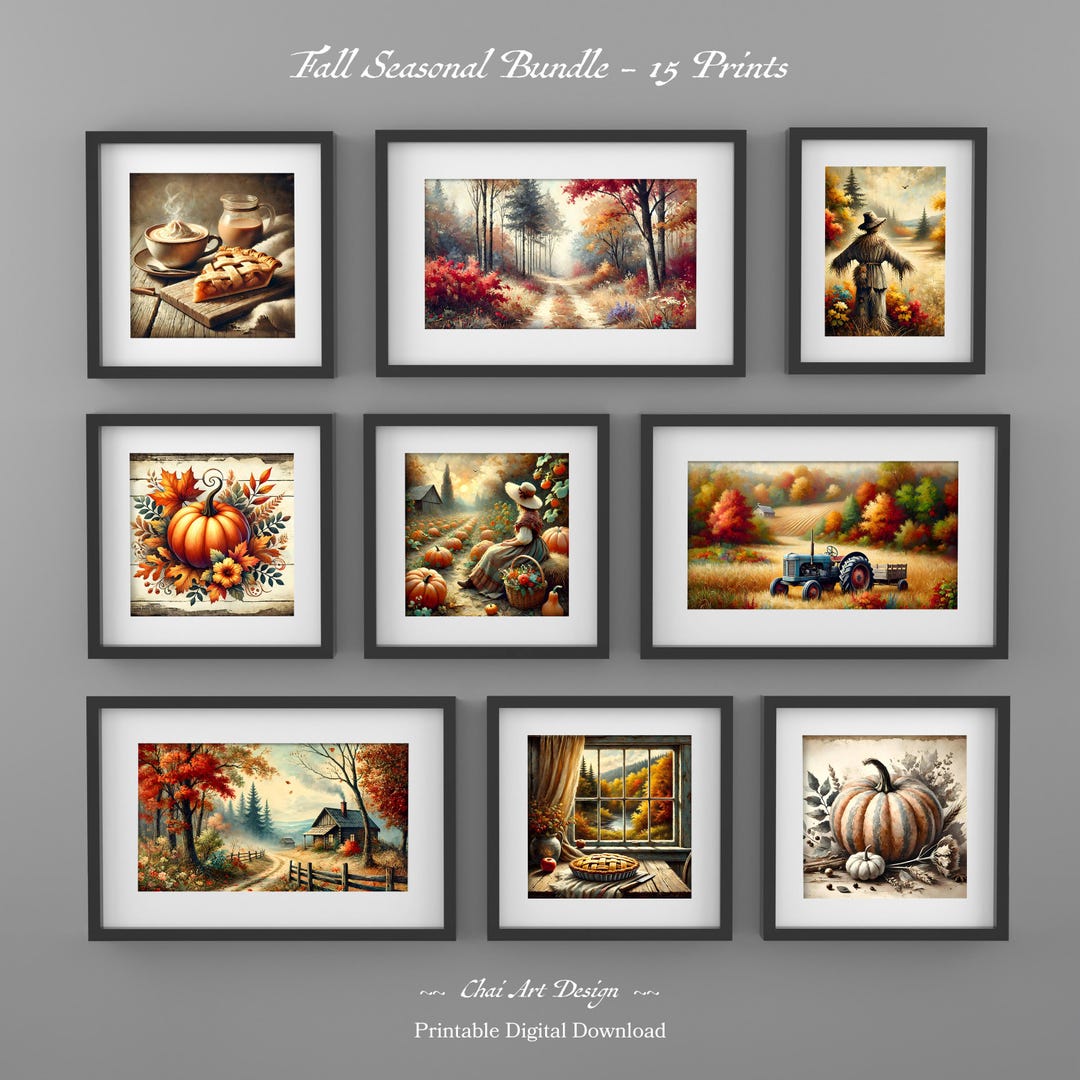 Set of 15 Fall Gallery Wall Art Bundle Vintage Country Farmhouse Art ...