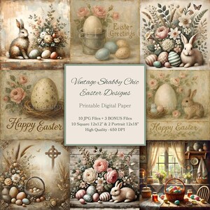 Shabby Ostern Themed Digitales Papier Bundle, Vintage Frühling DIY Junk Journal Kit, Rustikale Schick druckbare Seiten, Scrapbook Ephemera Bastelpaket