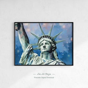 Statue of Liberty July 4th Patriotic Home Decor \ Independence Day Wall Art Print \ USA Lady Liberty Printable Painting \ Digital Download