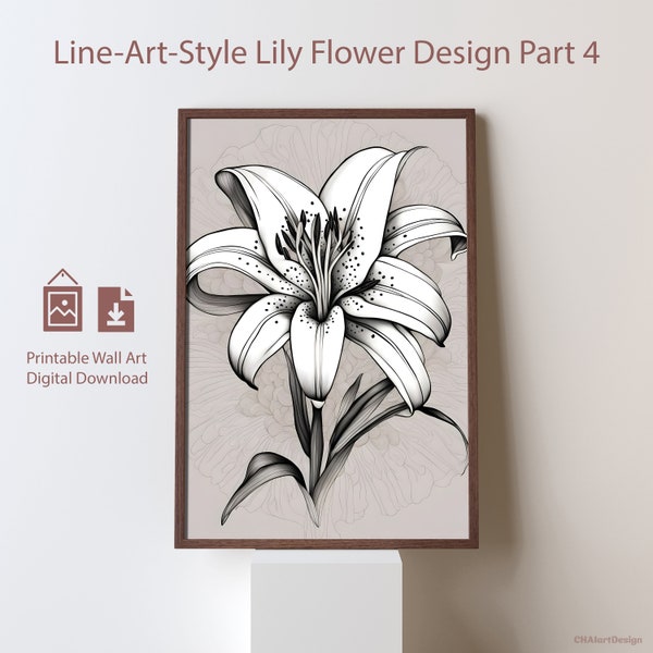 Lily Printable Wall Art \ Black White Beige Graphite Pencil Style Flower Design \ AI Generated \ Wall Home Studio Decor \ Digital Download