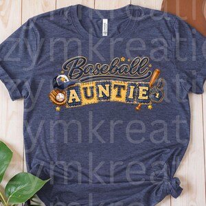 Baseball Auntie PNG, Navy Gold Patchwork Shirt Design Digital Download