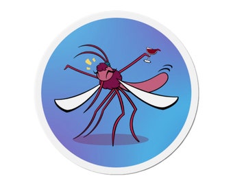 Party Mosquito Vinyl Die-cut Magnet, Mosquito Magnet, Cute Bug Magnet, Sassy Bug Magnet, Wine Mom Magnet, Bug Magnet