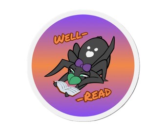 Well-Read Spider Vinyl Die-cut Magnet, Jumping Spider Magnet, Spider Magnet, Cute Bug Magnet, Sassy Bug Magnet, Bug Magnet