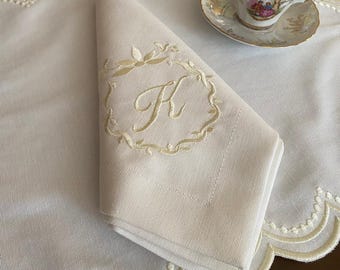 Juego de servilletas de algodón con monograma y manteles individuales bordados: Decoración de mesa para bodas