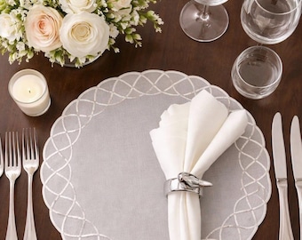Embroidered Linen Wedding Placemat: Special Edge Medallion, Personalized Colors