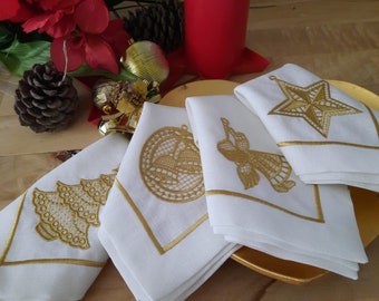 Christmas Linen  Napkin-Christmas Gift İdea-Holiday Cloth Napkin-Thanksgiving-Embroidered Napkins