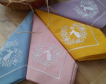 Embroidered Easter Bunny Cotton Napkin: Spring Table Decor
