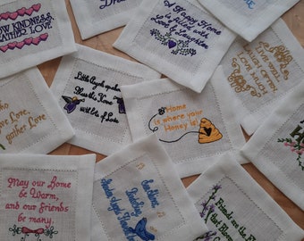 Embroidered Linen Cocktail Napkin: Personalized Home Gift, Funny Coasters