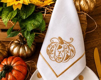Geborduurd linnen pompoenservet: Thanksgiving-tafeldecoratie