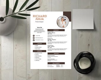 Modern Resume Template, Professional CV Template, Executive Resume, Creative Resume, Minimalist Curriculum Vitae, Instant Download