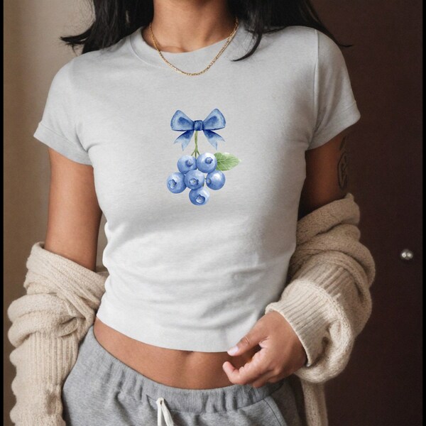 Y2K Baby Tee Blueberries, Baby Tee Y2K Funny, Baby Tee Y2K, Blueberry Coquette Baby Tee, Soft Girl Aesthetic, Coquette Clothes, Y2K Top.