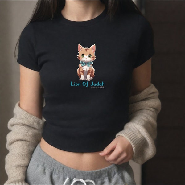 Lion Of Judah Kitty Baby Tee, Baby Tee Y2K Funny, Kitten Shirt, Y2k Baby Tees, Soft Girl Aesthetic, Y2k Baby Tee, Meow, Cat Themed Gifts.