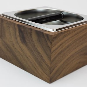 Espresso Knock Box, Walnut and Stainless Steel, Anti-Slip Base, Noise-Reducing & Shock-Absorbing Design, Removable for Easy Cleaning.