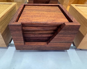 Jatoba Wood Coaster Set with Holder - Handmade in Sonoma