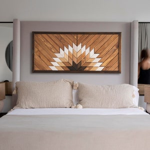 Sunshine Geometric Handmade Wood Wall Art, Aztec  Wood Wall Hanging, Rustic Wooden Wall Art for Bedroom, Modern Wall Art, Housewarming Gift