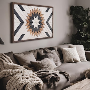 Geometric Handmade Wood Wall Art, Aztec  Wood Wall Hanging, Boho Rustic Wooden Wall Art for Livingroom, Housewarming Gift, Handmade Gift