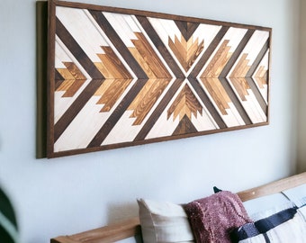 Large Geometric Handmade Wood Wall Art, Extra Large Aztec  Wood Wall Hanging, Rustic Wooden Wall Art, Nature Wall Art,  Housewarming Gift
