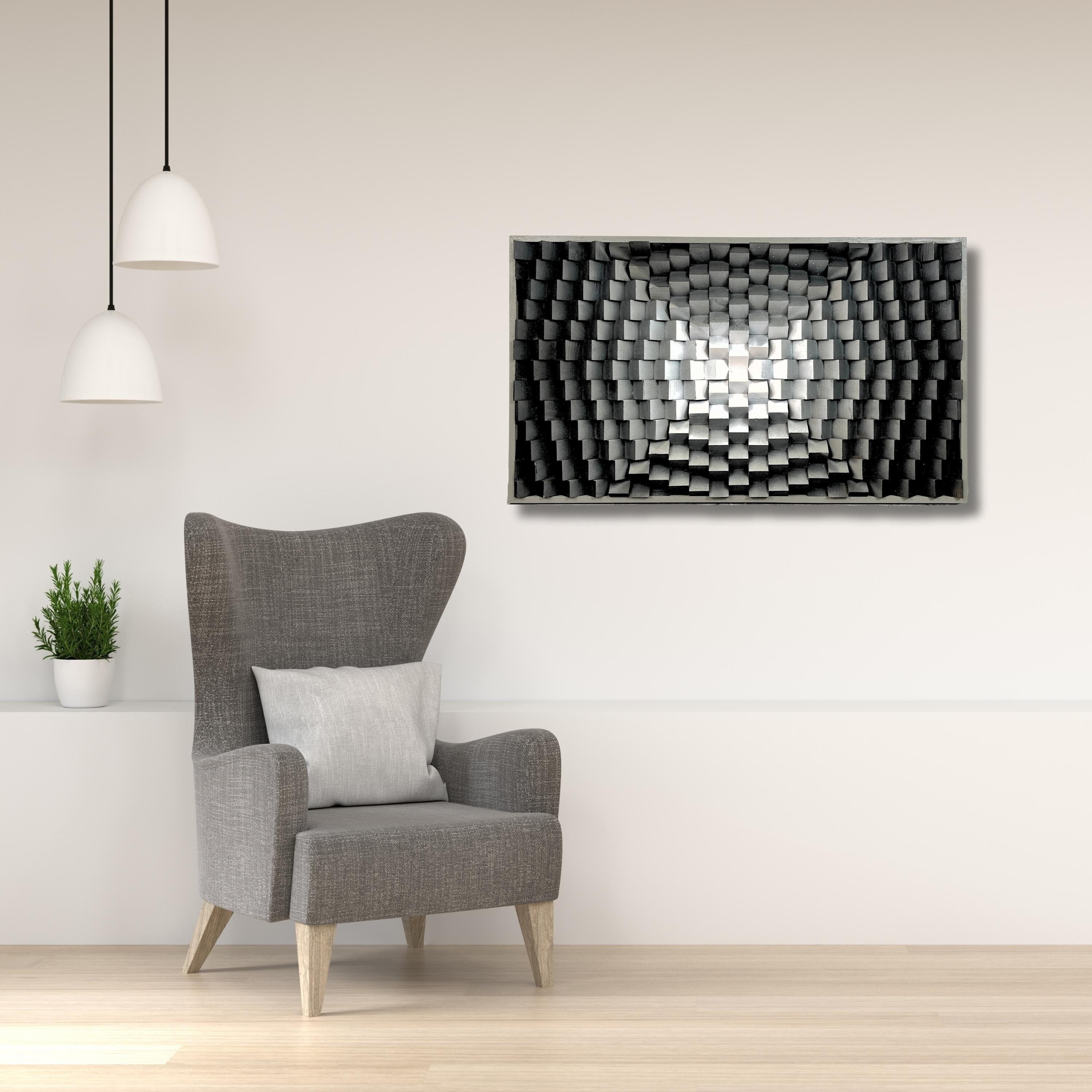 Wood Wall Art White and Grey Wood Wall Art With Black Frame Etsy