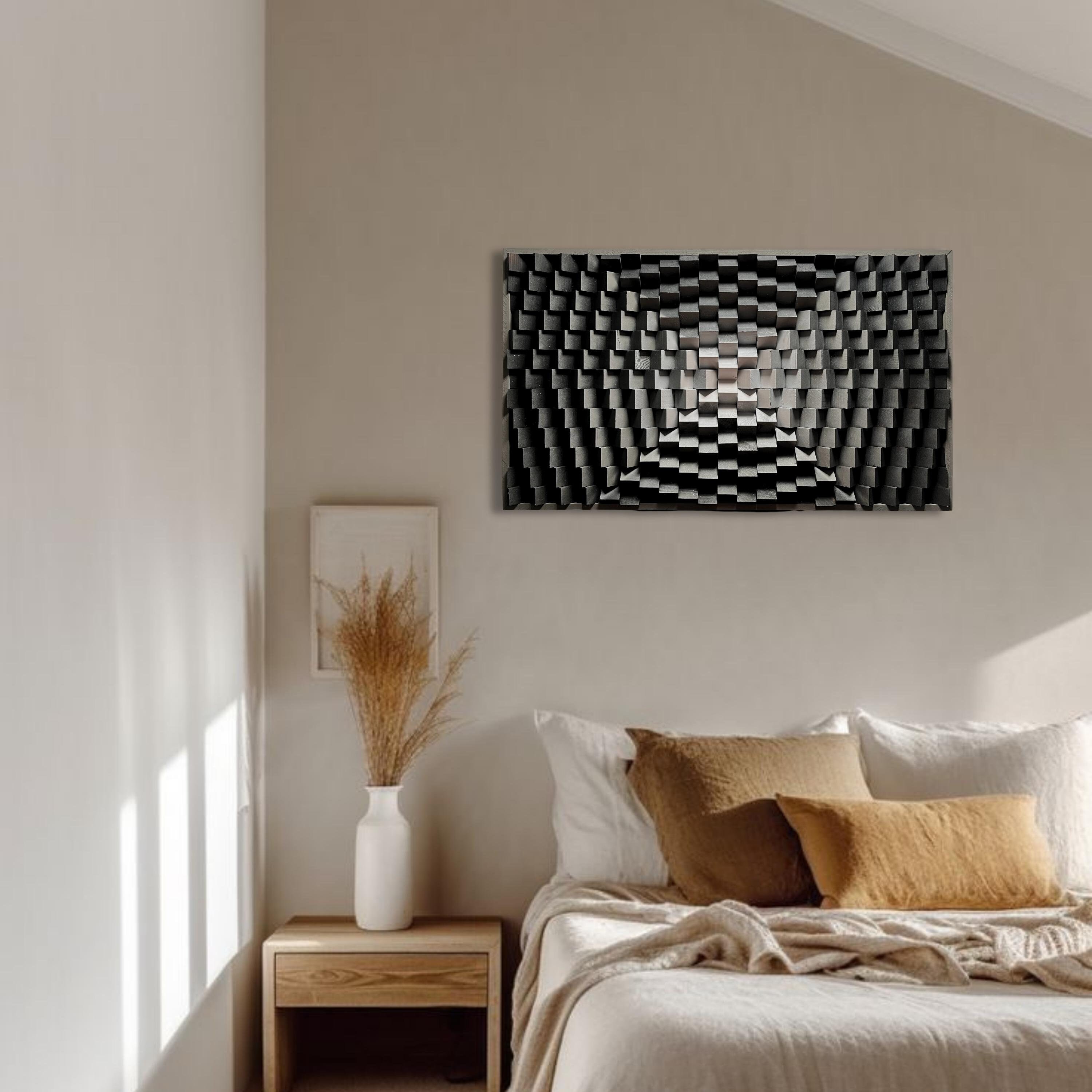 Wood Wall Art White and Grey Wood Wall Art With Black Frame Etsy