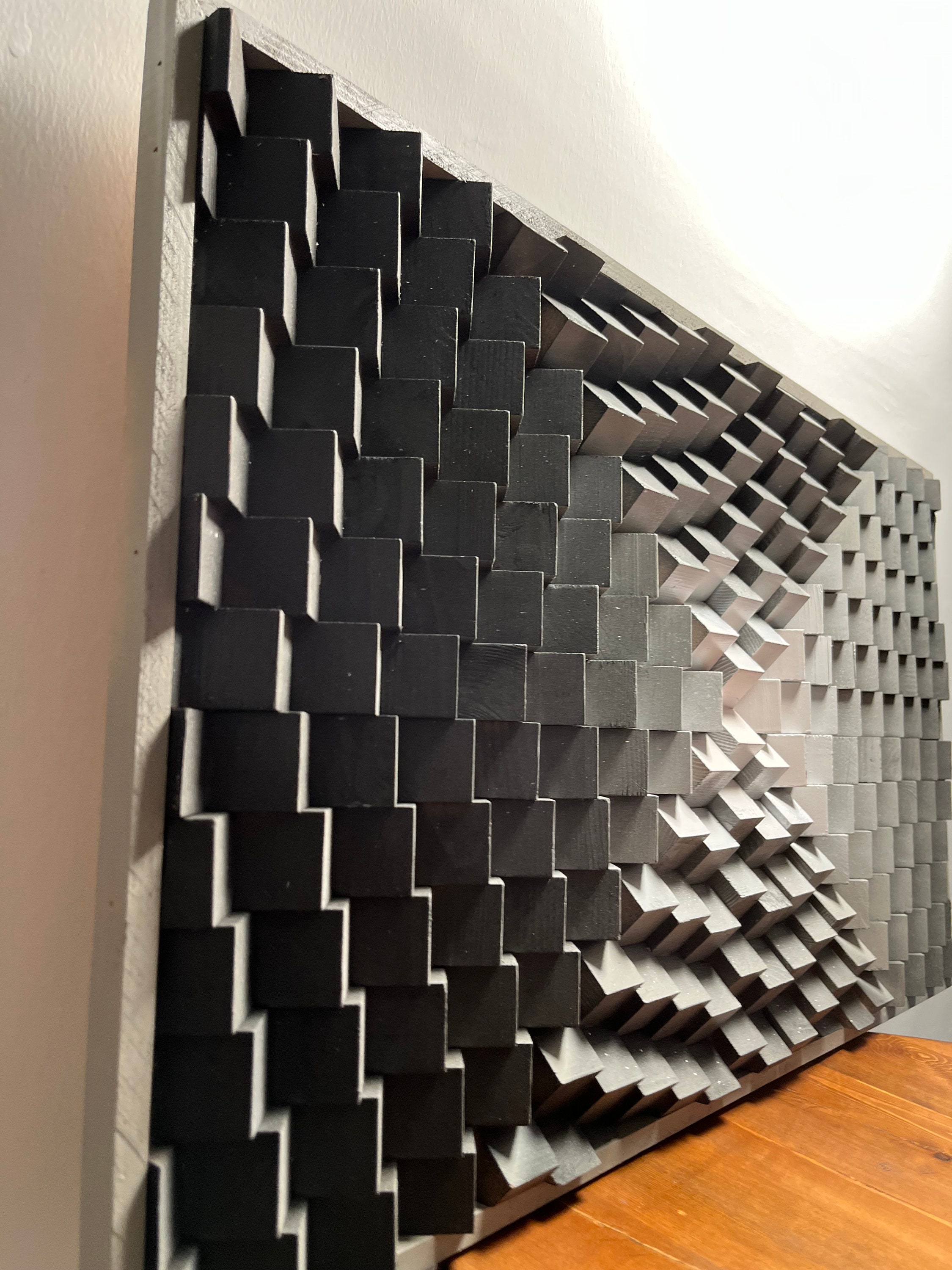 Wood Wall Art White and Grey Wood Wall Art With Black Frame Etsy