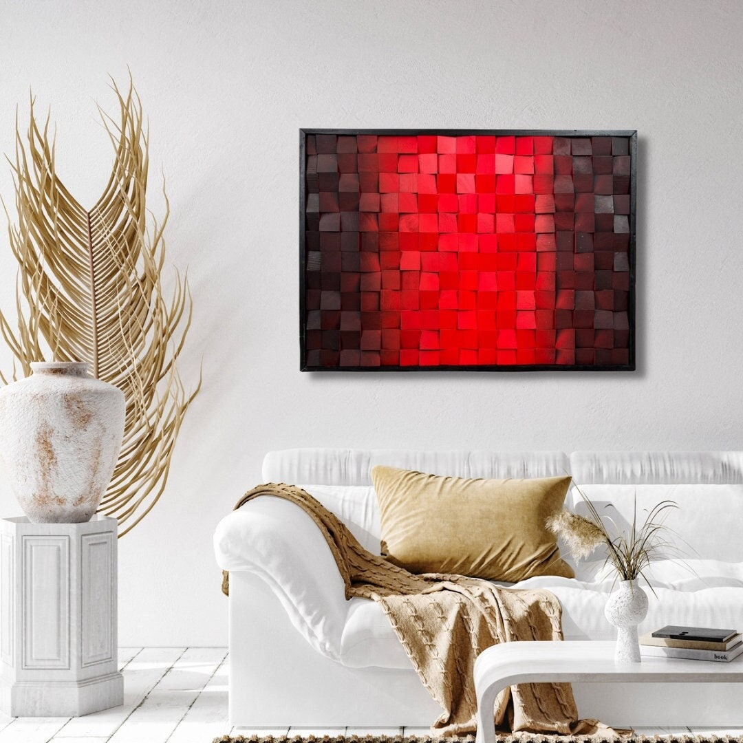 Wood Wall Art Red and Black Wood Wall Art With Black Frame - Etsy