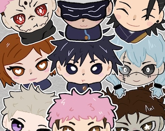 Pegatinas de Jujutsu Kaisen JJK dibujadas a mano (10 unidades): Paquete de calcomanías de anime, vinilo para portátil o botella de agua