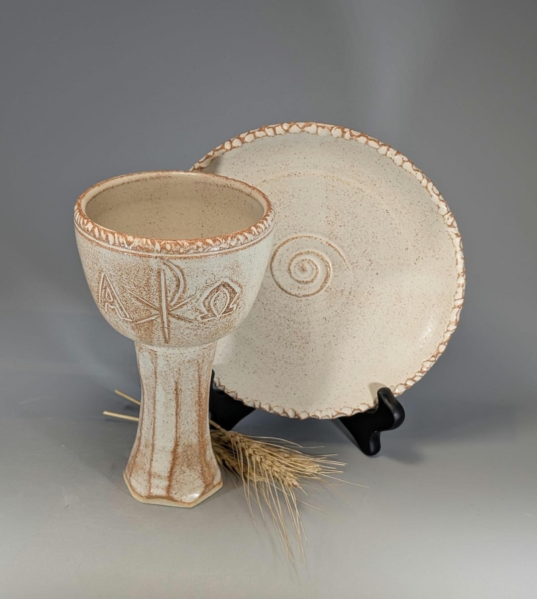 Communion Cup and Bread Plate, Handcrafted Stoneware. Faceted Foot ...