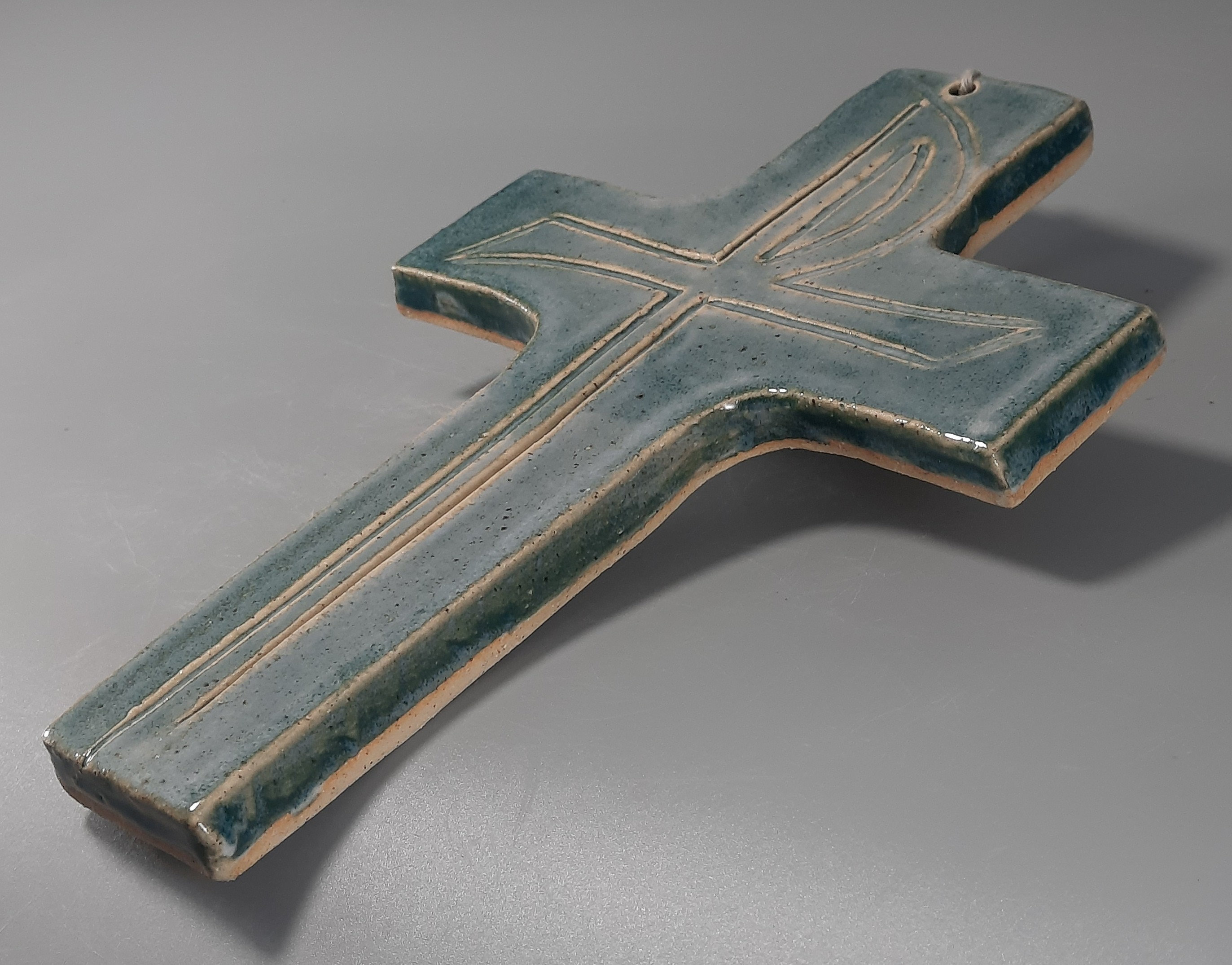 Hand Carved Stoneware Cross: Aqua Green Chi Rho Symbol - Etsy