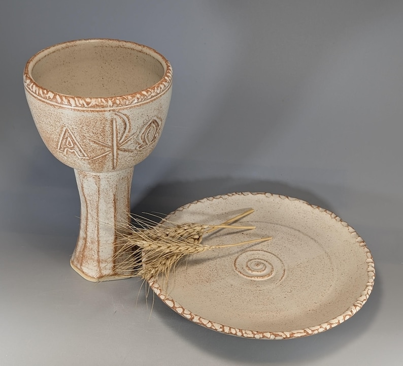 Communion Cup and Bread Plate, Handcrafted Stoneware. Faceted Foot ...