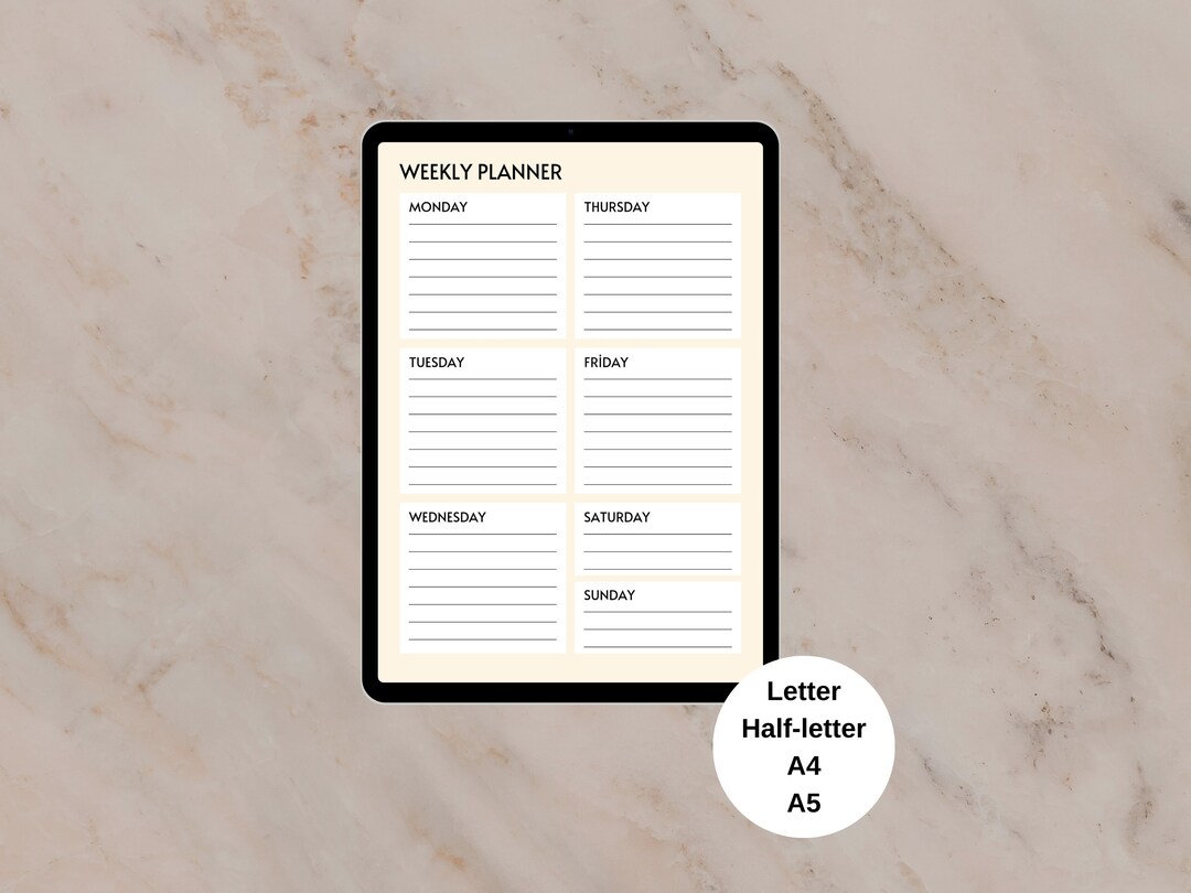 Minimalist Weekly Planner | Digital Download - Etsy