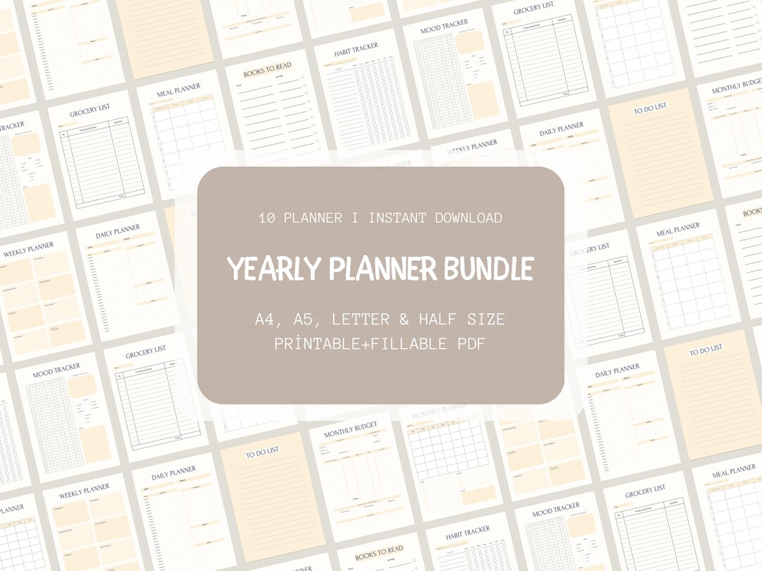 Undated Yearly Planner Bundle | Printable Daily, Weekly, Monthly (PDF ...